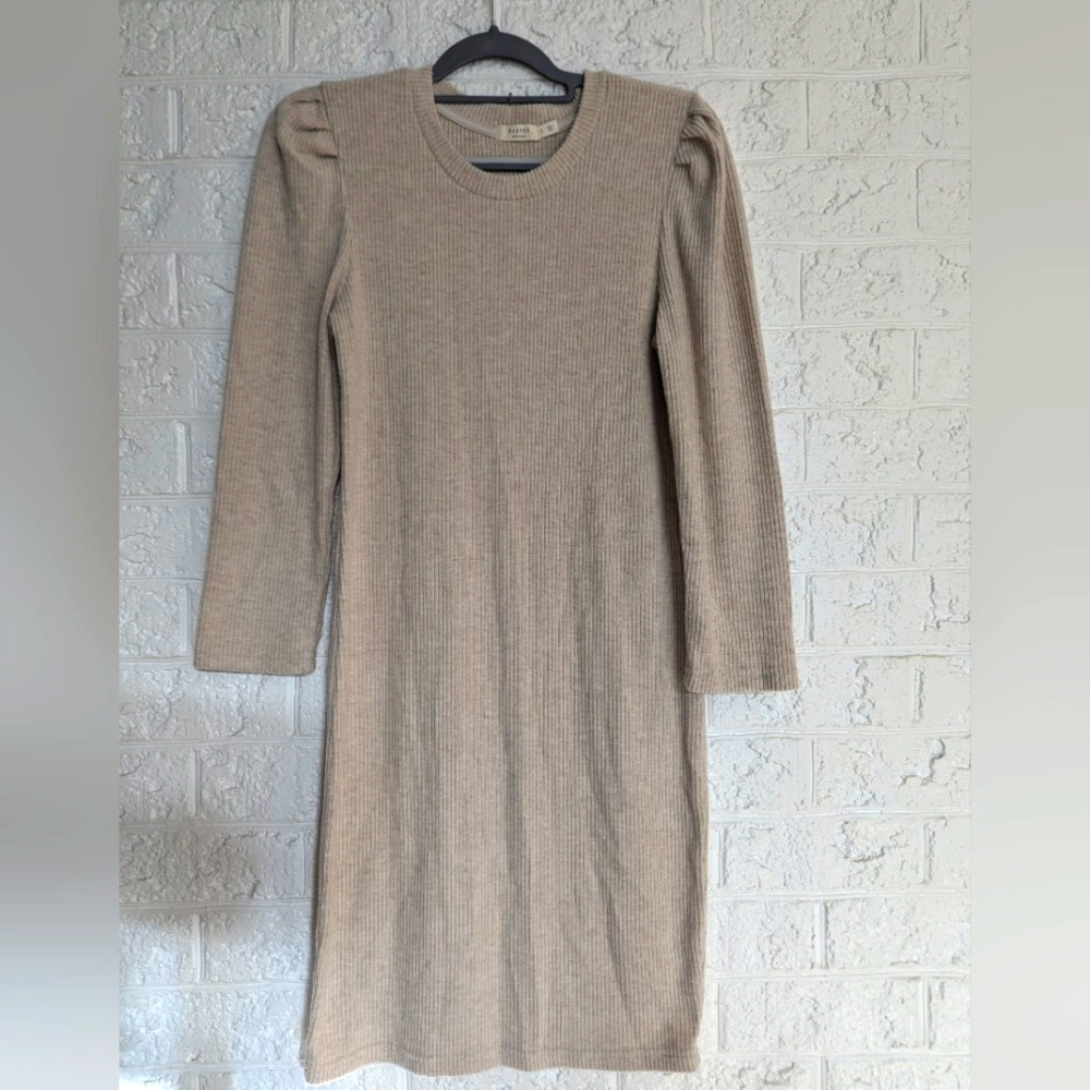 HARPER HERITAGE Long Sleeve Tan Ribbed Sweater Dress